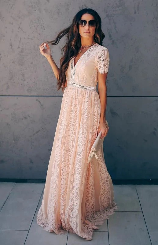 Abito lungo da donna Maine - Elegante abito da cerimonia in pizzo con chiusura a cerniera