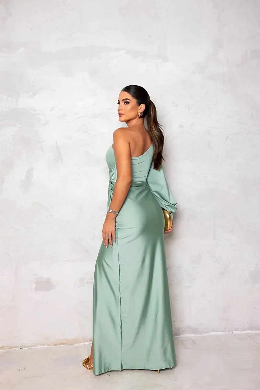 Abito da donna Francesca - Elegante abito monospalla in raso con vestibilità fluida per serate chic