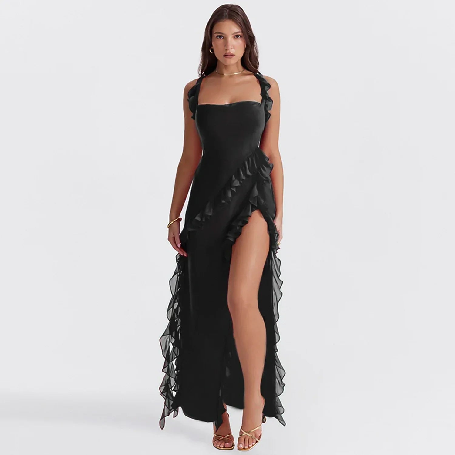Abito lungo da donna Isabelle - Abito da sera asimmetrico con finiture di lusso e vestibilità elegante