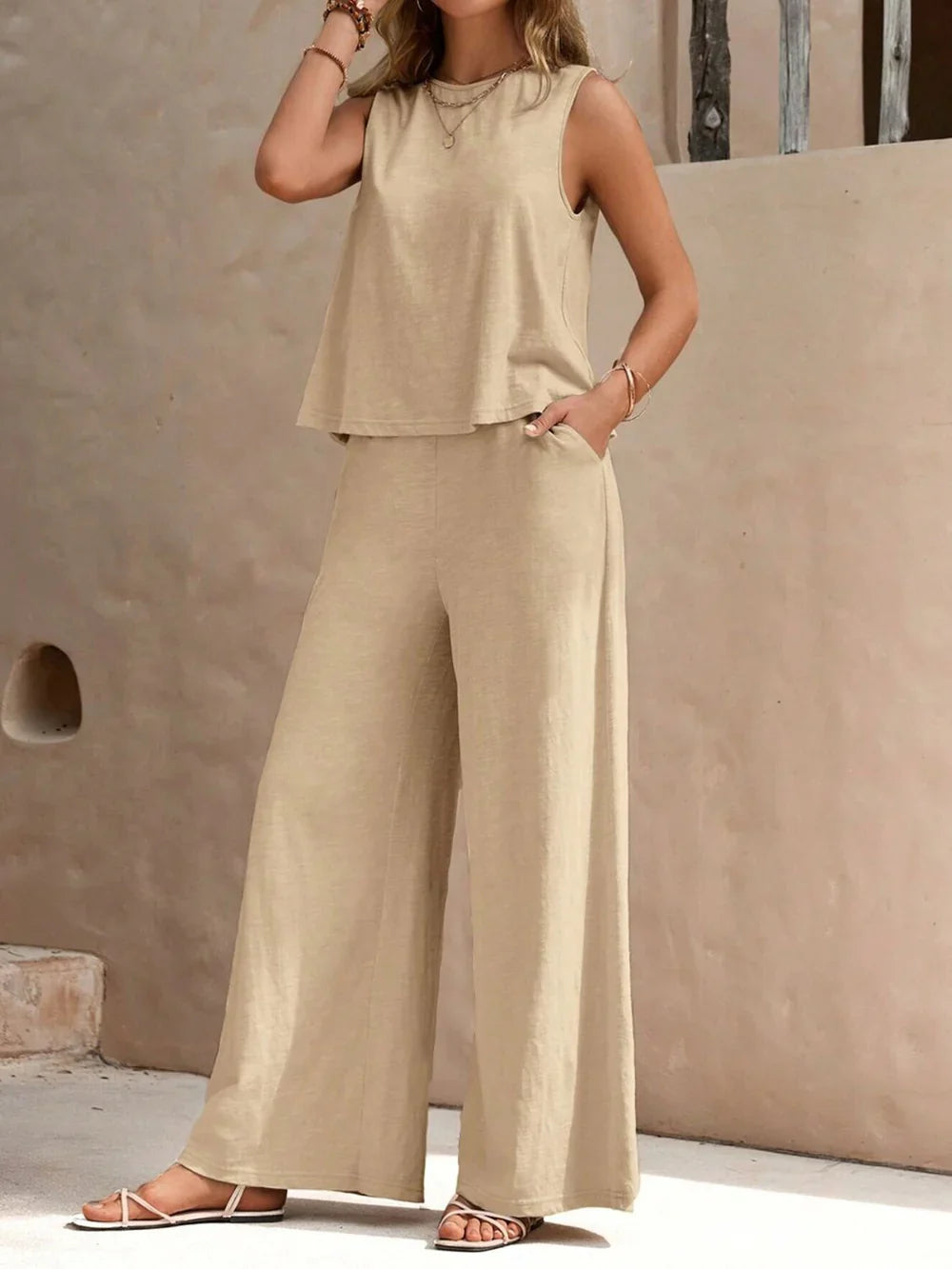 Completo estivo da donna Molly - Completo 2 pezzi con top casual e pantaloni fluidi